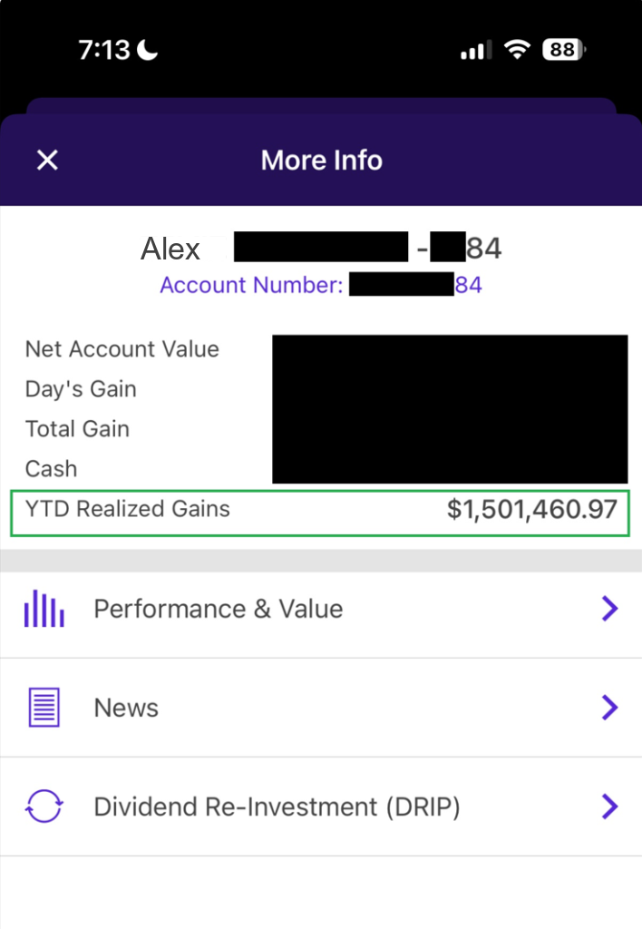 Alex verified long-term investing performance statement